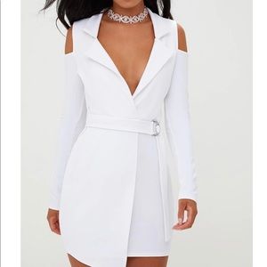White cold shoulder blazer dress